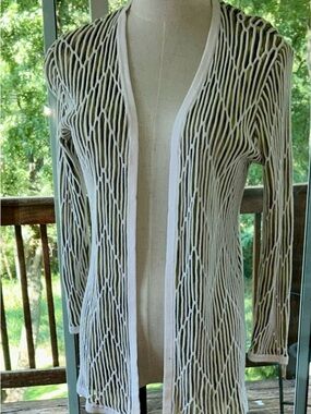 Kasper Open-Front Textured striped Multicolored Cardigan size PS